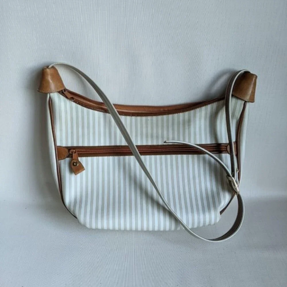 Allan Edward Shoulder Bag Striped Leather Accents Hobo Handbag
